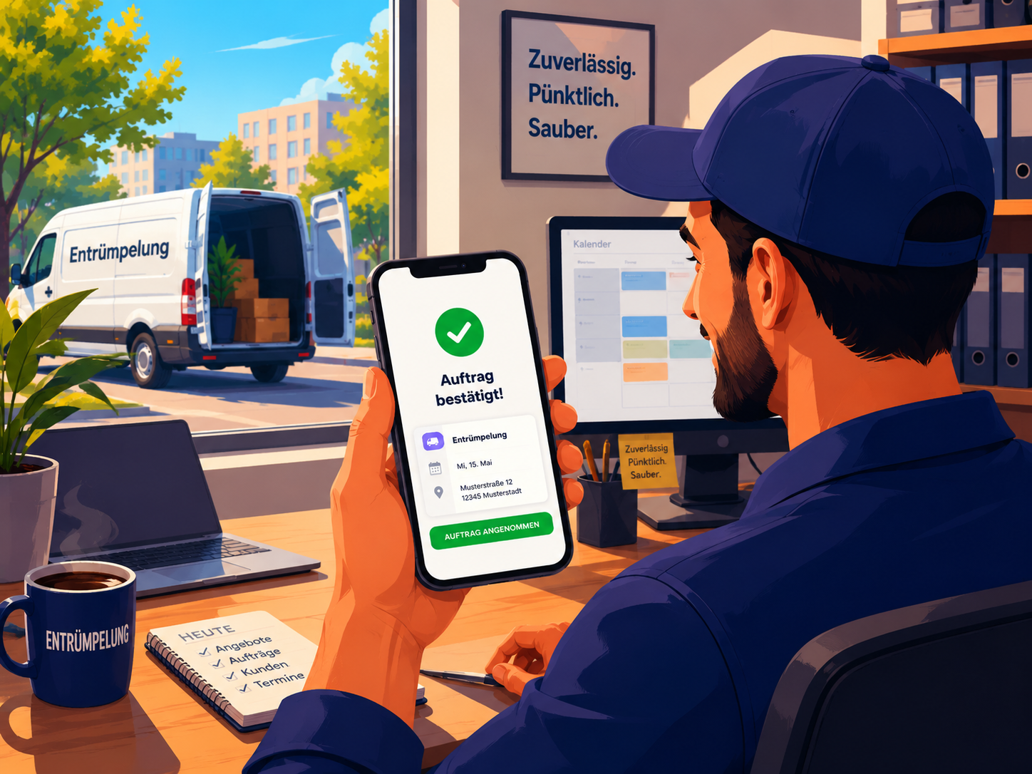 Fahrer bestätigt einen neuen Transportauftrag über die Möbeltaxi-App